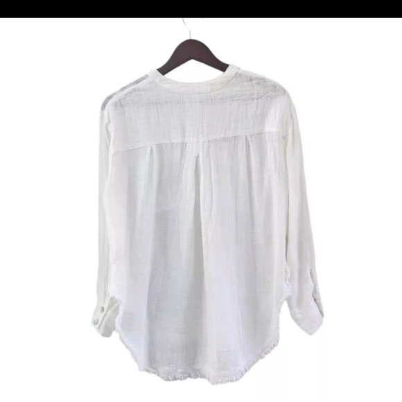Free People White Talk To Me Button Gauzy Top Blouse Beach Womens Small - Picture 5 of 7